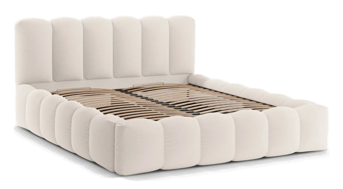 MICADONI Lupin sengeramme, m. sengegavl og opbevaring lys beige struktur stof fra Boboonline.dk, beige