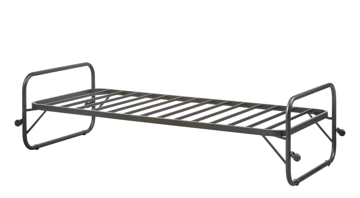 Enkelt sengeramme WOOOD Lucy mat sort metal foldbar luftig stangstruktur fra Likehome.dk, sort
