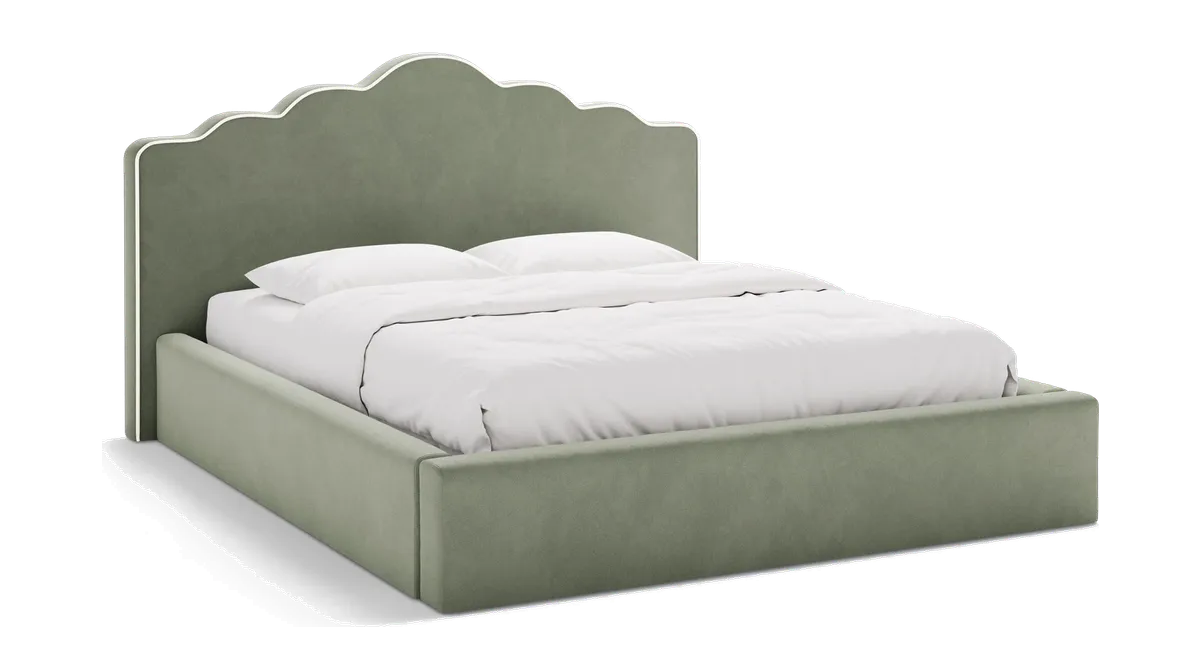 Sengeramme Micadoni Dream med opbevaring, polstret hovedgærde, elfenben/grøn velour Magic Velvet OEKO-TEX fra Likehome.dk, elfenben/grøn