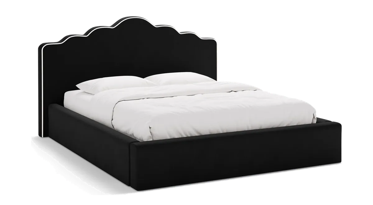 Sengeramme Micadoni Dream elfenben velour med gaslift-opbevaring og højt polstret hovedgærde 122 cm fra Likehome.dk, elfenben/sort