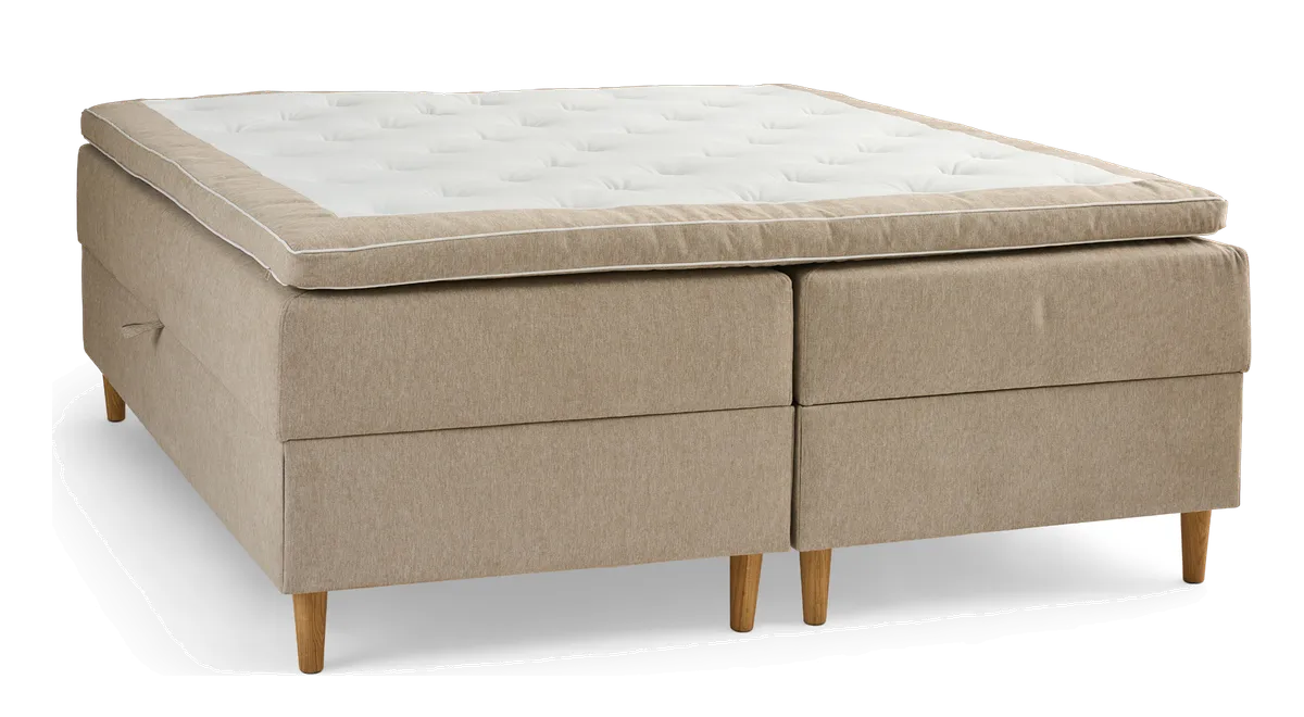 Gemma seng med opbevaring inkl. topmadras og ben fra Møbler.dk, beige