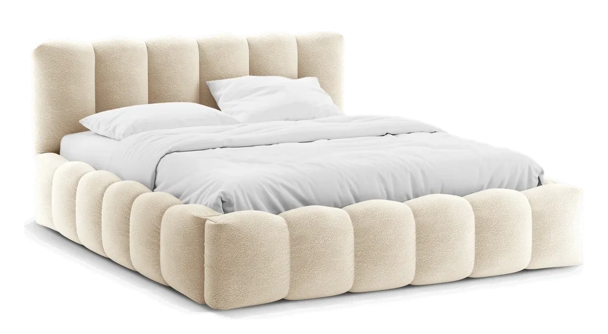 Sengeramme Micadoni Lupine polstret bouclé beige med opbevaring gasløft fra Likehome.dk, beige