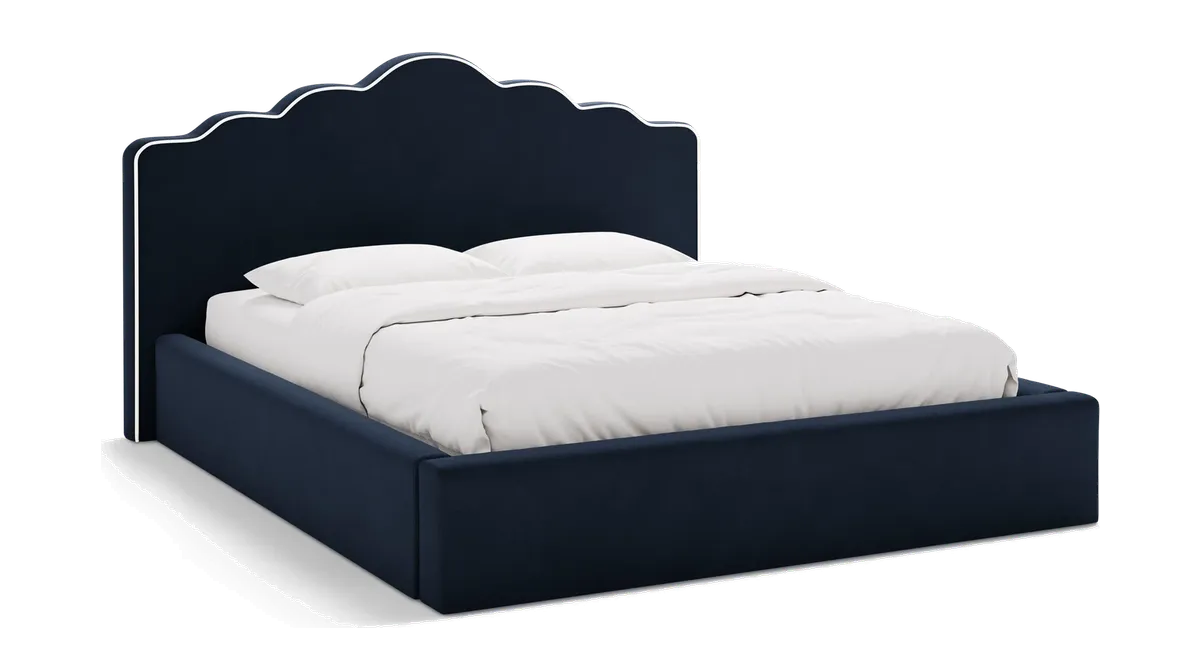 Sengeramme Micadoni Dream velour elfenben/kongeblå med sengeboks og gaslift fra Likehome.dk, elfenben/kongeblå