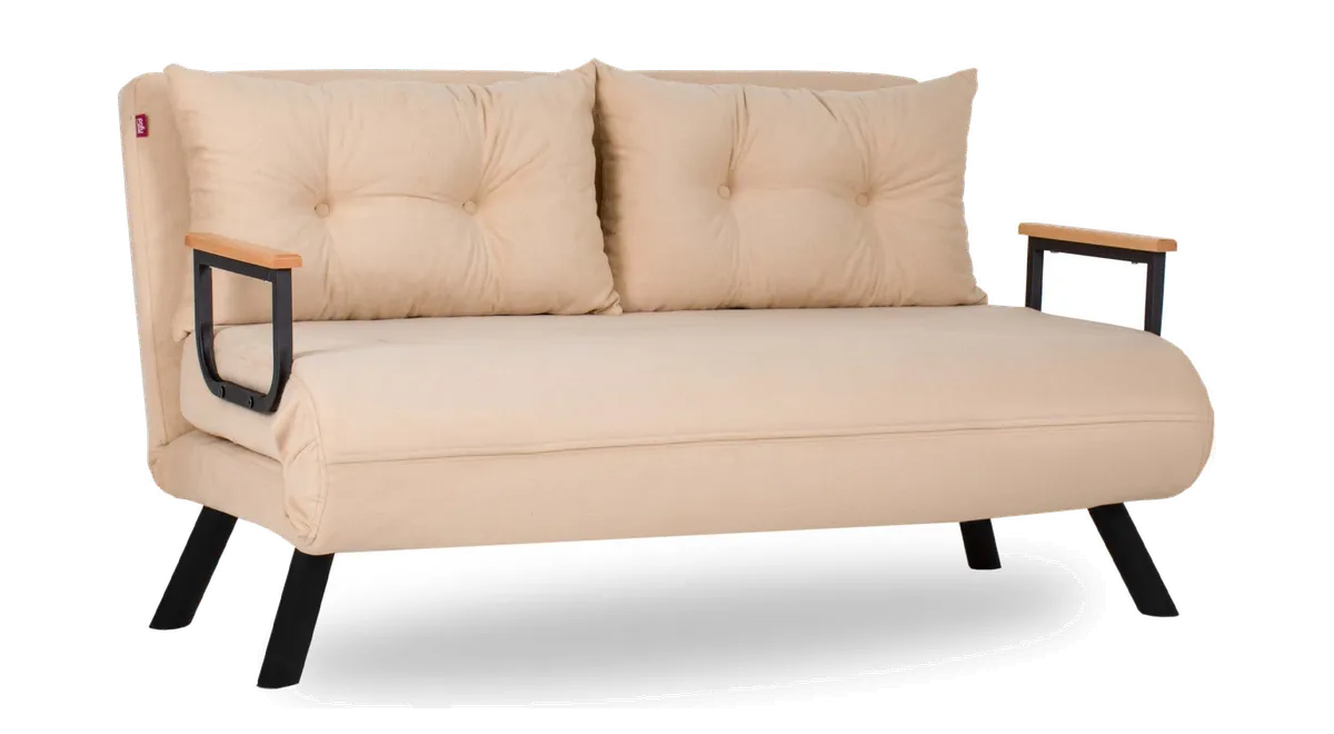 NORDVÄRK Sando 2 pers. sovesofa, m. armlæn creme polyester stof og sort metal fra Boboonline.dk, creme