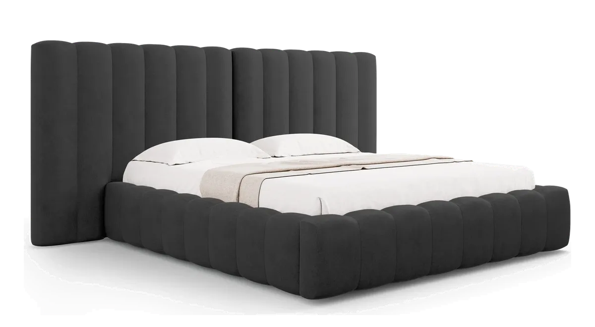 Sengeramme Micadoni Kelp antracit polstret seng med sengeboks Moly 97 chenille fra Likehome.dk, antracit