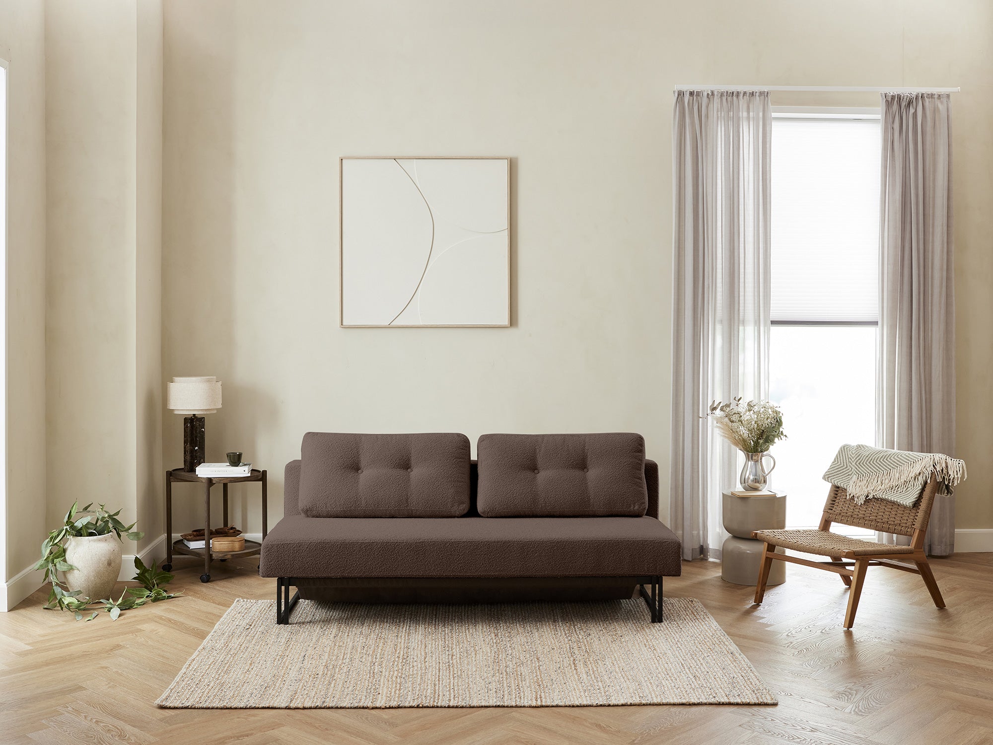Køb Sovesofaen – Boucle | Sovesofa (Brun) 140×200 cm.