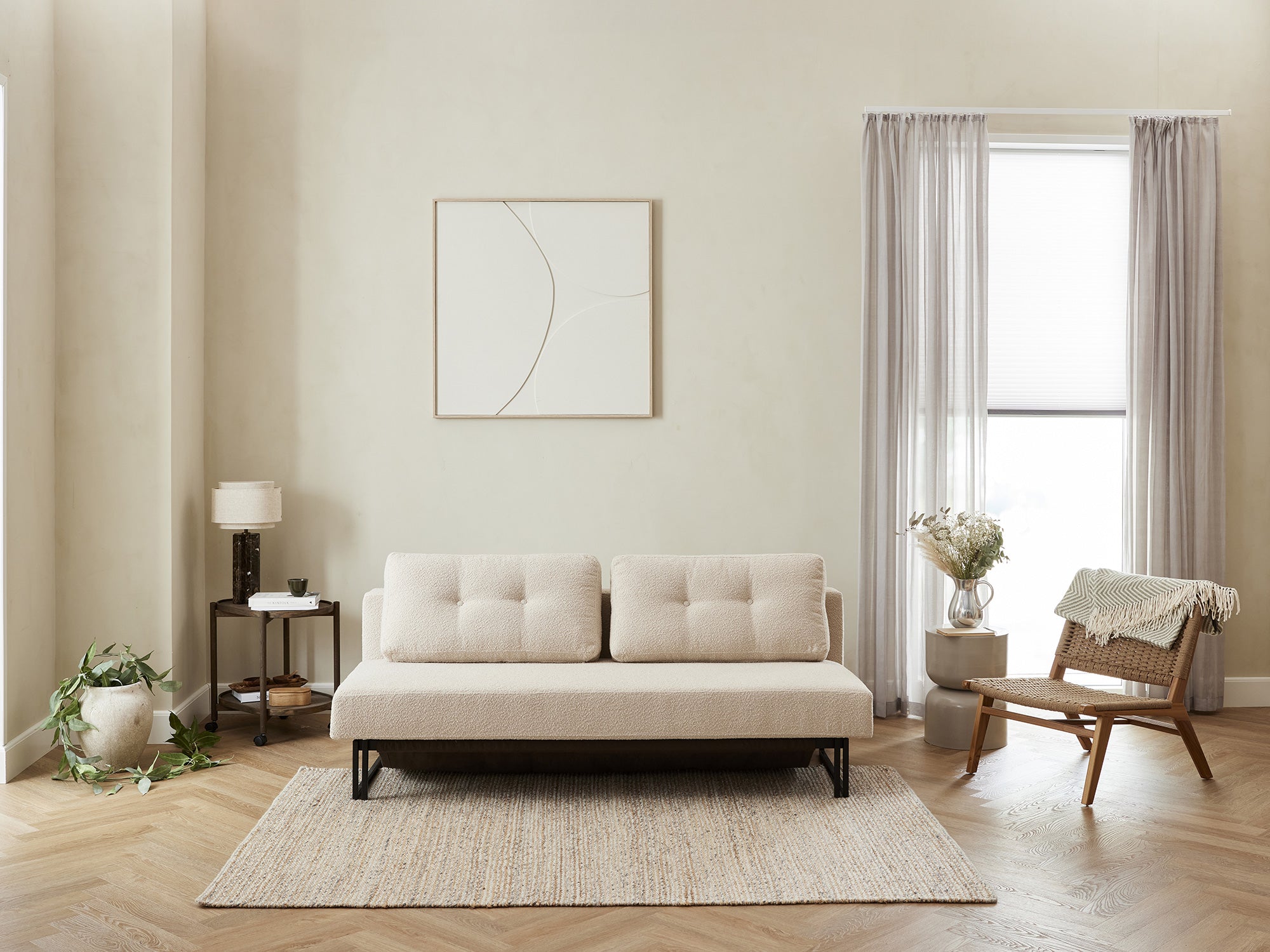 Køb Sovesofaen – Boucle | Sovesofa (Sand) 140×200 cm.