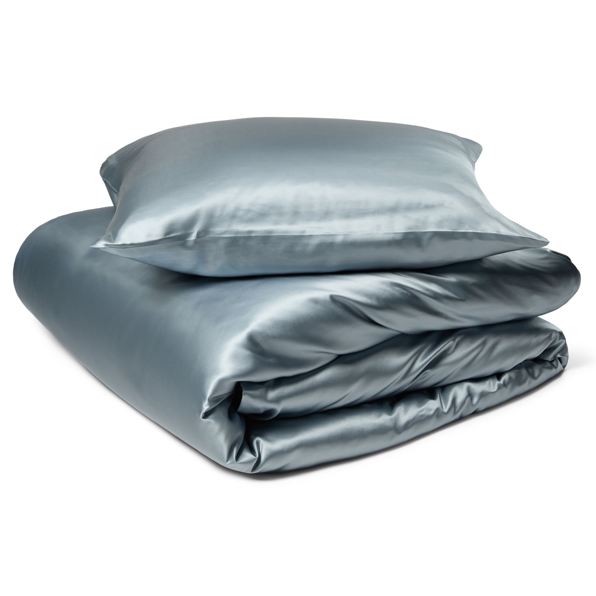 Køb Silke sengetøj 240×220 cm – Støvet blåt sengetøj – Sengesæt i 100% morbærsilke – By Borg